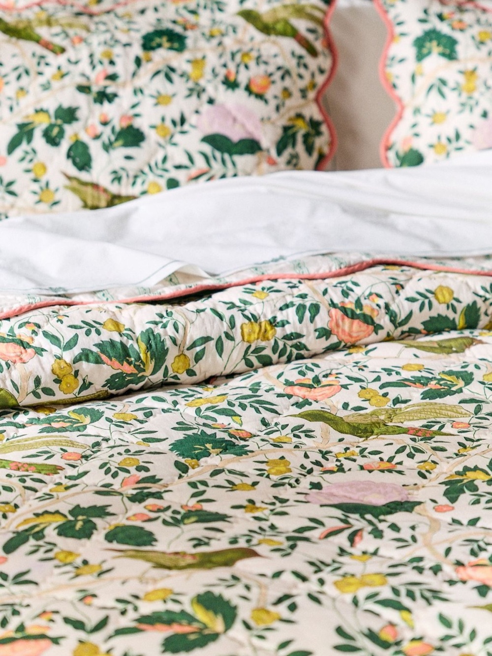 Anthropologie Iluka 100% Cotton Gauze Green Floral Quilt | KING
